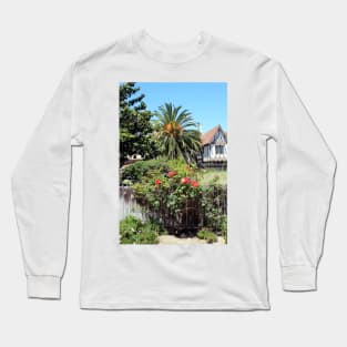 Climbing Rose Bush and Palm Tree Solvang California Long Sleeve T-Shirt